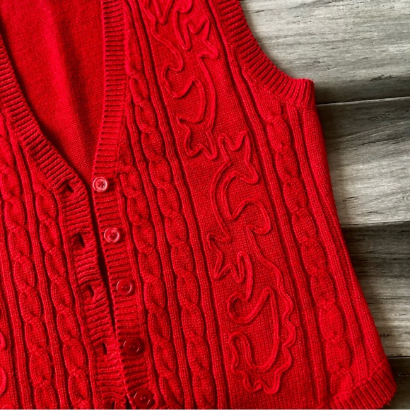 Vintage 1990s Alfred Dunner Oversized Red Wool Blend Cardigan Sweater Vest - Picture 4 of 7